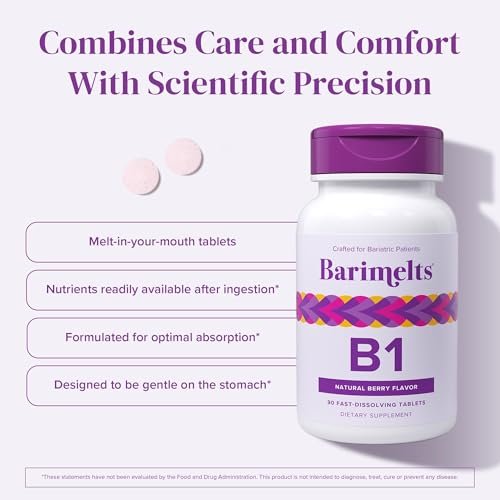 BariMelts Vitamin B1, 90 schnell lösliche Tabletten (3-Monatsvorrat), zuckerfreie bariatrische Vitamine für Frauen, natürlicher Beerengeschmack