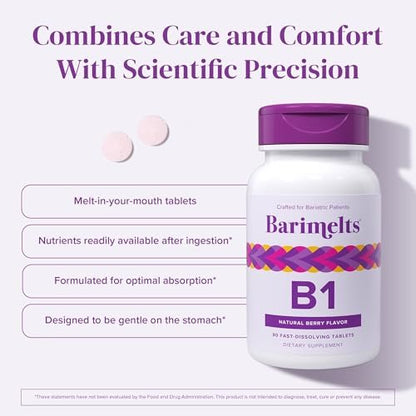 BariMelts Vitamin B1, 90 schnell lösliche Tabletten (3-Monatsvorrat), zuckerfreie bariatrische Vitamine für Frauen, natürlicher Beerengeschmack