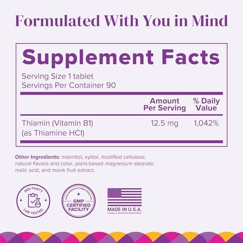 BariMelts Vitamin B1, 90 schnell lösliche Tabletten (3-Monatsvorrat), zuckerfreie bariatrische Vitamine für Frauen, natürlicher Beerengeschmack