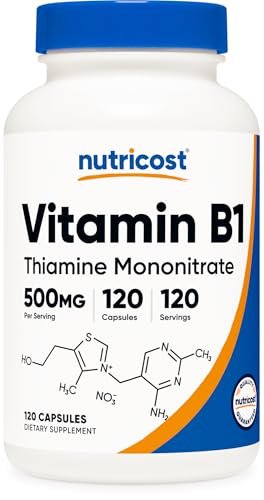 Nutricost Vitamin B1 (Thiamin) 500mg, 120 Kapseln – Hochdosiertes Nahrungsergänzungsmittel