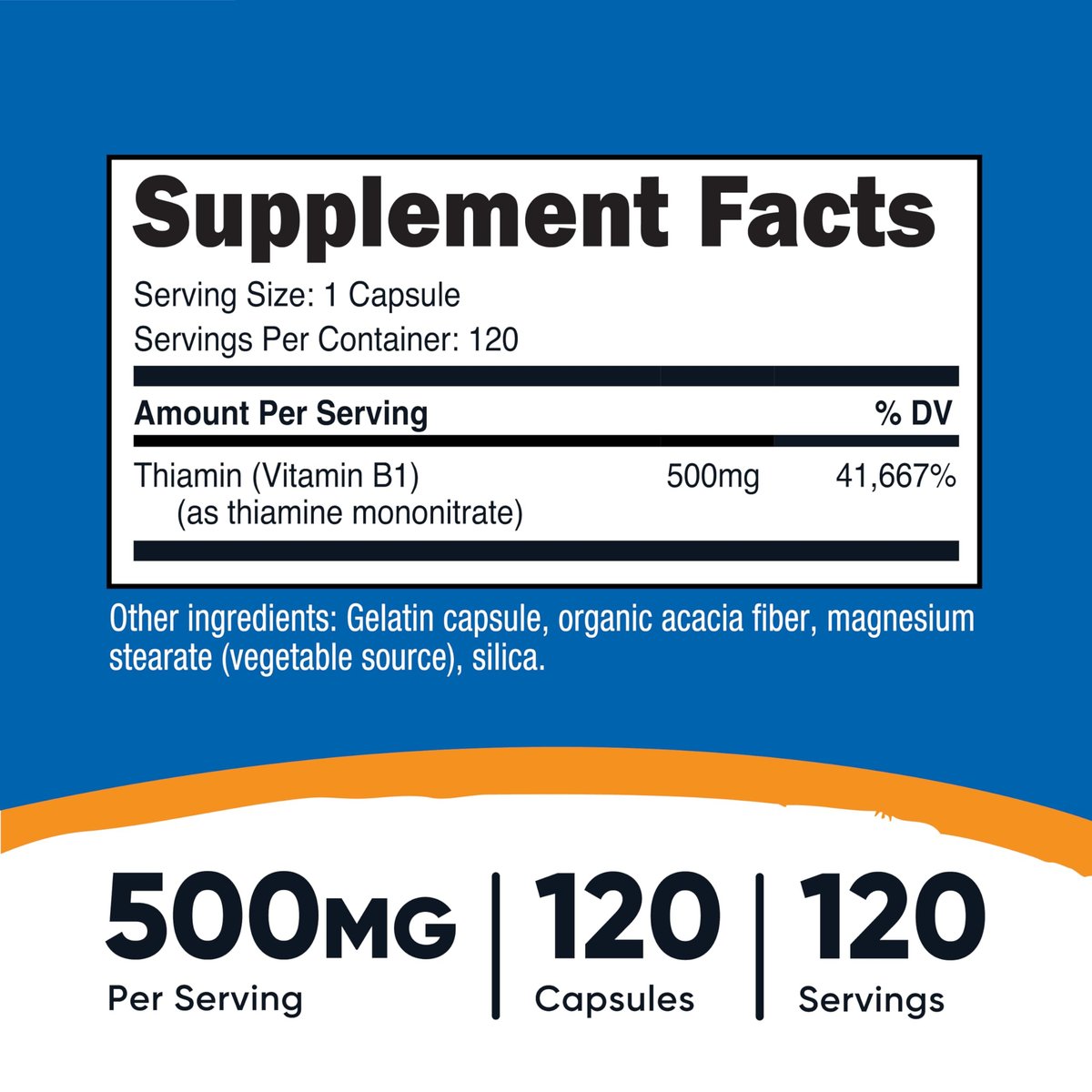 Nutricost Vitamin B1 (Thiamin) 500mg, 120 Kapseln – Hochdosiertes Nahrungsergänzungsmittel