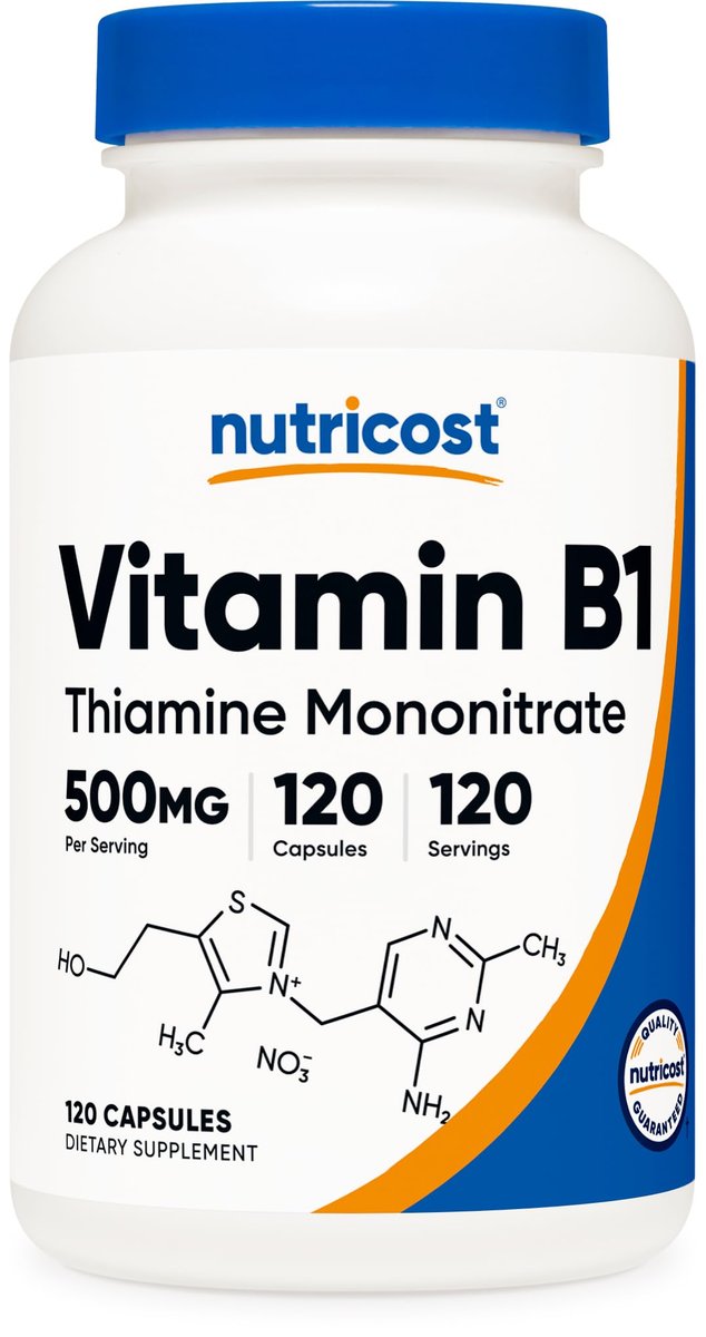 Nutricost Vitamin B1 (Thiamin) 500mg, 120 Kapseln – Hochdosiertes Nahrungsergänzungsmittel