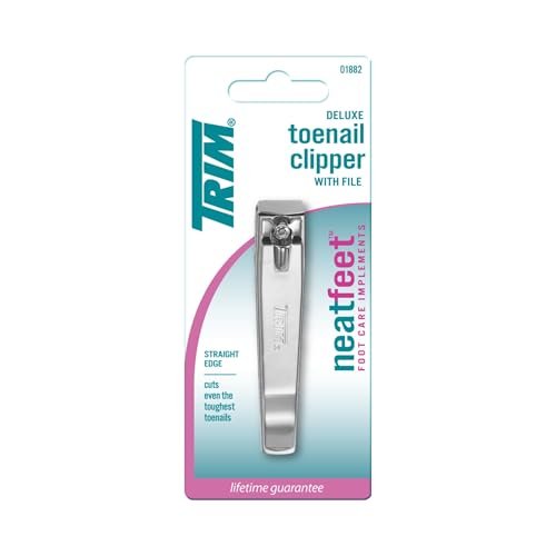 Trim Neat Feet Deluxe Zehennagelknipser mit Feile, gerade Kante, Edelstahl, schneidet härteste Zehennägel, hilft bei eingewachsenen Nägeln, ultra scharf, Nagelpflegewerkzeug, 1 Stück