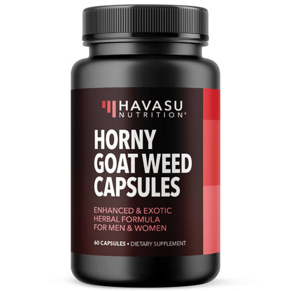 Horny Goat Weed Kapseln für Männer und Frauen – Extra starke Leistungs- und Energieunterstützung mit Tongkat Ali, Muira Puama und Sägepalme – 1 Monatsvorrat pflanzliches Nahrungsergänzungsmittel für erhöhte Ausdauer
