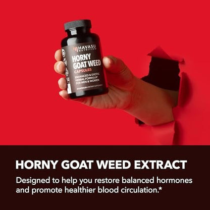 Horny Goat Weed Kapseln für Männer und Frauen – Extra starke Leistungs- und Energieunterstützung mit Tongkat Ali, Muira Puama und Sägepalme – 1 Monatsvorrat pflanzliches Nahrungsergänzungsmittel für erhöhte Ausdauer