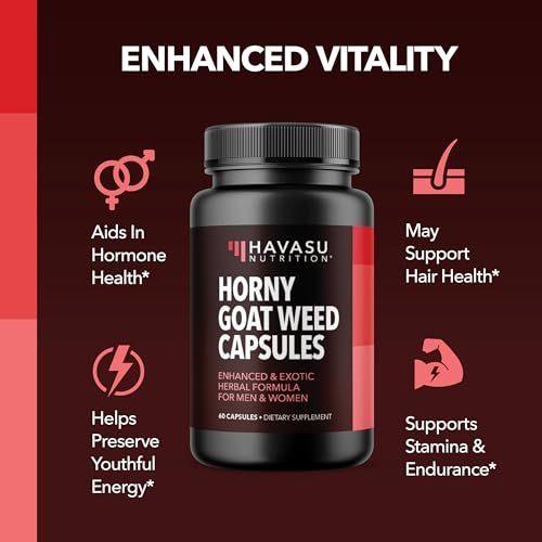 Horny Goat Weed Kapseln für Männer und Frauen – Extra starke Leistungs- und Energieunterstützung mit Tongkat Ali, Muira Puama und Sägepalme – 1 Monatsvorrat pflanzliches Nahrungsergänzungsmittel für erhöhte Ausdauer