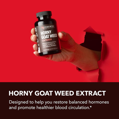 Horny Goat Weed Kapseln für Männer und Frauen – Extra starke Leistungs- und Energieunterstützung mit Tongkat Ali, Muira Puama und Sägepalme – 1 Monatsvorrat pflanzliches Nahrungsergänzungsmittel für erhöhte Ausdauer