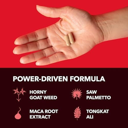 Horny Goat Weed Kapseln für Männer und Frauen – Extra starke Leistungs- und Energieunterstützung mit Tongkat Ali, Muira Puama und Sägepalme – 1 Monatsvorrat pflanzliches Nahrungsergänzungsmittel für erhöhte Ausdauer