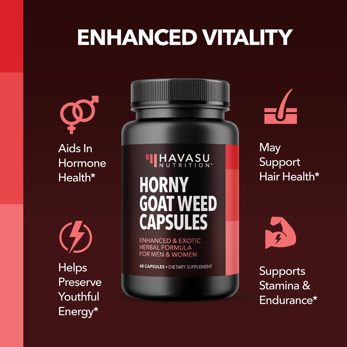Horny Goat Weed Kapseln für Männer und Frauen – Extra starke Leistungs- und Energieunterstützung mit Tongkat Ali, Muira Puama und Sägepalme – 1 Monatsvorrat pflanzliches Nahrungsergänzungsmittel für erhöhte Ausdauer