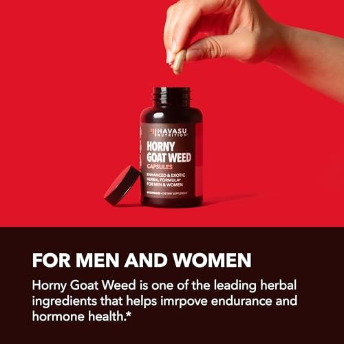 Horny Goat Weed Kapseln für Männer und Frauen – Extra starke Leistungs- und Energieunterstützung mit Tongkat Ali, Muira Puama und Sägepalme – 1 Monatsvorrat pflanzliches Nahrungsergänzungsmittel für erhöhte Ausdauer