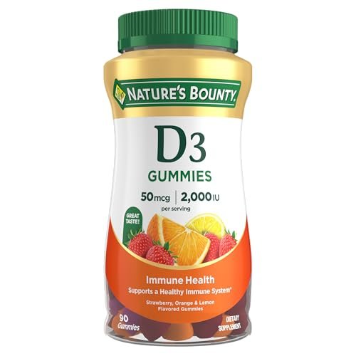 Nature's Bounty Vitamin D3 Gummis – 2000 IE pro Portion, 90 Stück, gemischter Fruchtgeschmack, unterstützt die Immunabwehr