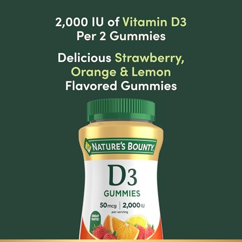 Nature's Bounty Vitamin D3 Gummis – 2000 IE pro Portion, 90 Stück, gemischter Fruchtgeschmack, unterstützt die Immunabwehr