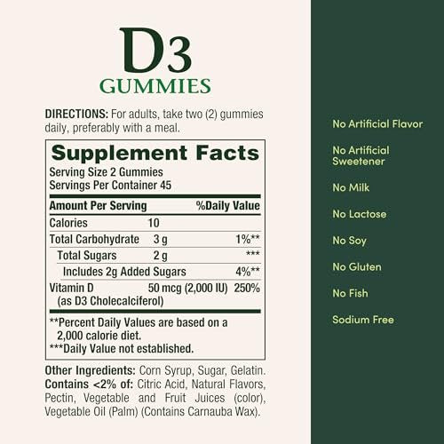 Nature's Bounty Vitamin D3 Gummis – 2000 IE pro Portion, 90 Stück, gemischter Fruchtgeschmack, unterstützt die Immunabwehr