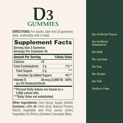 Nature's Bounty Vitamin D3 Gummis – 2000 IE pro Portion, 90 Stück, gemischter Fruchtgeschmack, unterstützt die Immunabwehr
