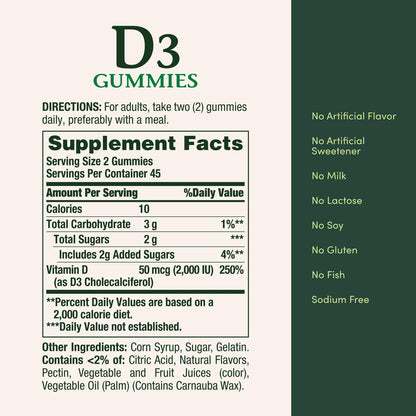 Nature's Bounty Vitamin D3 Gummis – 2000 IE pro Portion, 90 Stück, gemischter Fruchtgeschmack, unterstützt die Immunabwehr