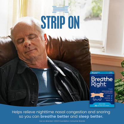 Breathe Right Nasal Strips Extra Stärke Tan Nasenpflaster, Medikamentenfreie Nasenentlastung für bessere Atmung, Hilft Schnarchen zu reduzieren, Verursacht durch Erkältungen & Allergien, Septumdeviation, Klein/Mittel