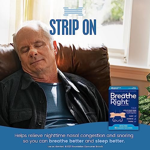 Breathe Right Nasal Strips Extra Stärke Tan Nasenpflaster, Medikamentenfreie Nasenentlastung für bessere Atmung, Hilft Schnarchen zu reduzieren, Verursacht durch Erkältungen & Allergien, Septumdeviation, Klein/Mittel