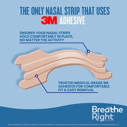 Breathe Right Nasal Strips Extra Stärke Tan Nasenpflaster, Medikamentenfreie Nasenentlastung für bessere Atmung, Hilft Schnarchen zu reduzieren, Verursacht durch Erkältungen & Allergien, Septumdeviation, Klein/Mittel