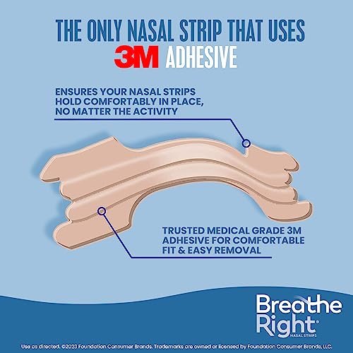 Breathe Right Nasal Strips Extra Stärke Tan Nasenpflaster, Medikamentenfreie Nasenentlastung für bessere Atmung, Hilft Schnarchen zu reduzieren, Verursacht durch Erkältungen & Allergien, Septumdeviation, Klein/Mittel