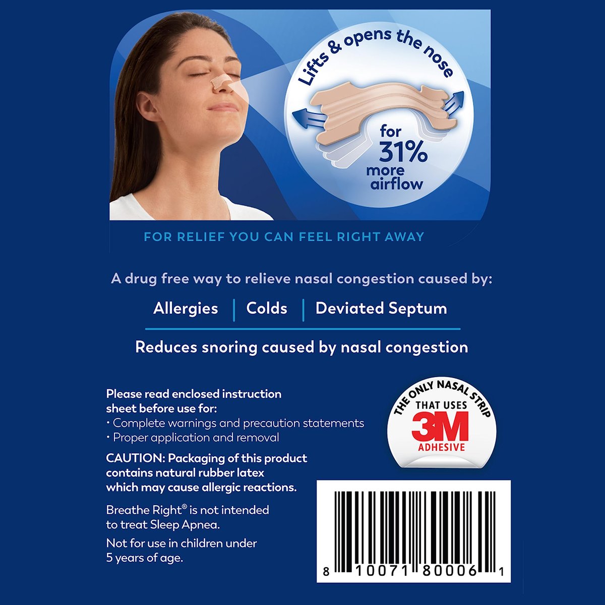 Breathe Right Nasal Strips Extra Stärke Tan Nasenpflaster, Medikamentenfreie Nasenentlastung für bessere Atmung, Hilft Schnarchen zu reduzieren, Verursacht durch Erkältungen & Allergien, Septumdeviation, Klein/Mittel