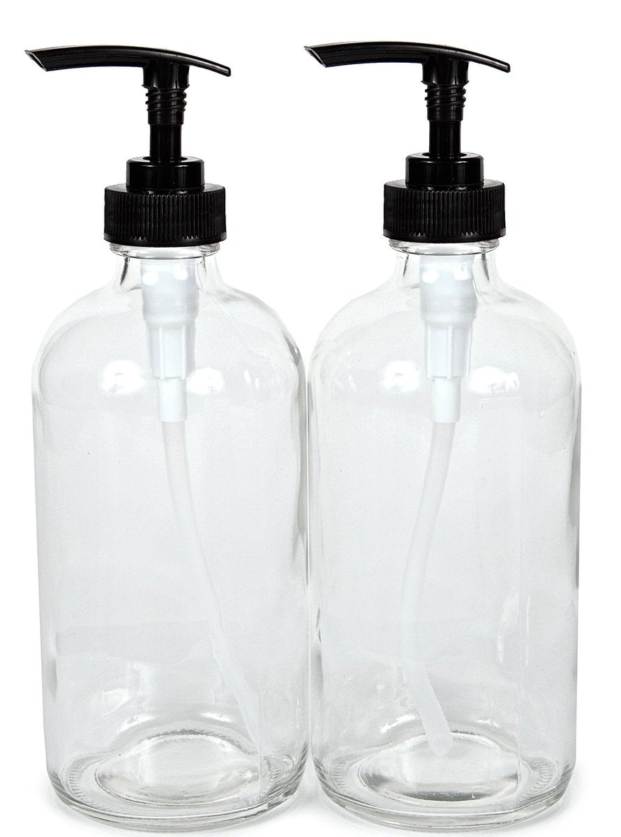 Vivaplex 2er-Set Große 16 oz Leere Klare Glasflaschen mit Schwarzen Lotionpumpen