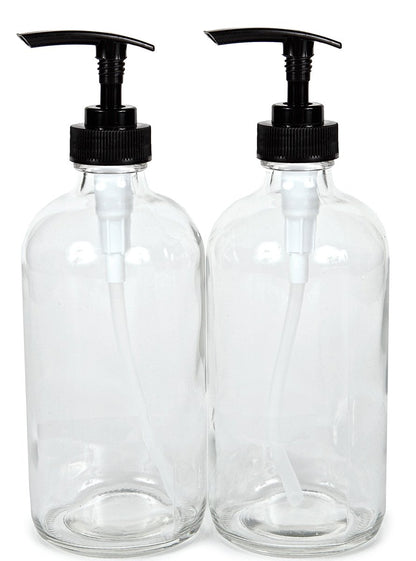 Vivaplex 2er-Set Große 16 oz Leere Klare Glasflaschen mit Schwarzen Lotionpumpen