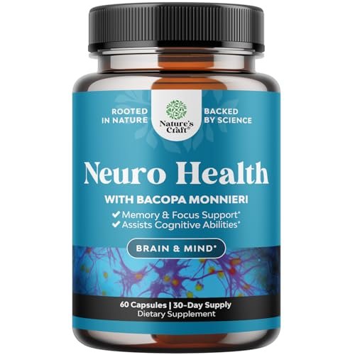 Nootropisches Gehirn-Supplement für Gedächtnis und Fokus - Vitamine für geistige Unterstützung mit Bacopa Monnieri, Vitamin A, B6, Riboflavin, Niacin, Thiamin & Folsäure - Kognitiver Komplex - 60 Kapseln