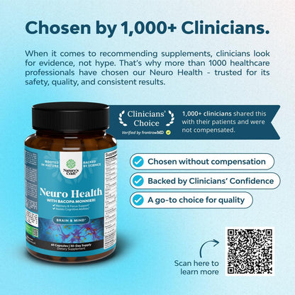 Nootropisches Gehirn-Supplement für Gedächtnis und Fokus - Vitamine für geistige Unterstützung mit Bacopa Monnieri, Vitamin A, B6, Riboflavin, Niacin, Thiamin & Folsäure - Kognitiver Komplex - 60 Kapseln