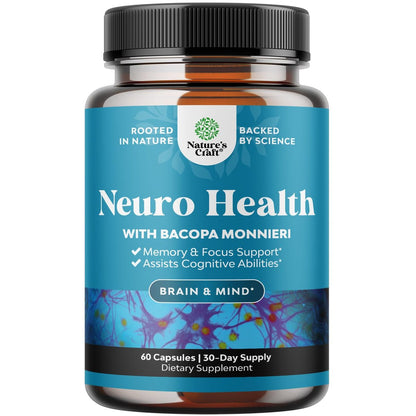 Nootropisches Gehirn-Supplement für Gedächtnis und Fokus - Vitamine für geistige Unterstützung mit Bacopa Monnieri, Vitamin A, B6, Riboflavin, Niacin, Thiamin & Folsäure - Kognitiver Komplex - 60 Kapseln