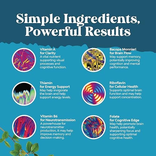 Nootropisches Gehirn-Supplement für Gedächtnis und Fokus - Vitamine für geistige Unterstützung mit Bacopa Monnieri, Vitamin A, B6, Riboflavin, Niacin, Thiamin & Folsäure - Kognitiver Komplex - 60 Kapseln