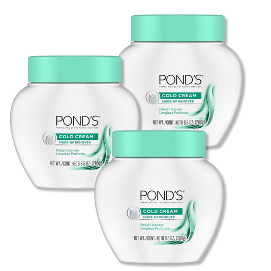 POND'S Cold Cream Gesichtspflege, Reinigungscreme für alle Hauttypen, Feuchtigkeitsspendende Gesichtsreinigung & Make-up-Entferner, 9,5 oz, 3er-Pack
