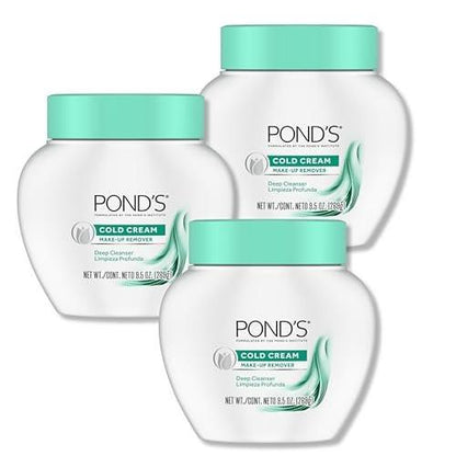 POND'S Cold Cream Gesichtspflege, Reinigungscreme für alle Hauttypen, Feuchtigkeitsspendende Gesichtsreinigung & Make-up-Entferner, 9,5 oz, 3er-Pack
