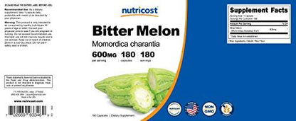 Nutricost Bitter Melon Extract 180 Kapseln – 180 Portionen pro Flasche – Momordica Charantia, vegan, glutenfrei und gentechnikfrei