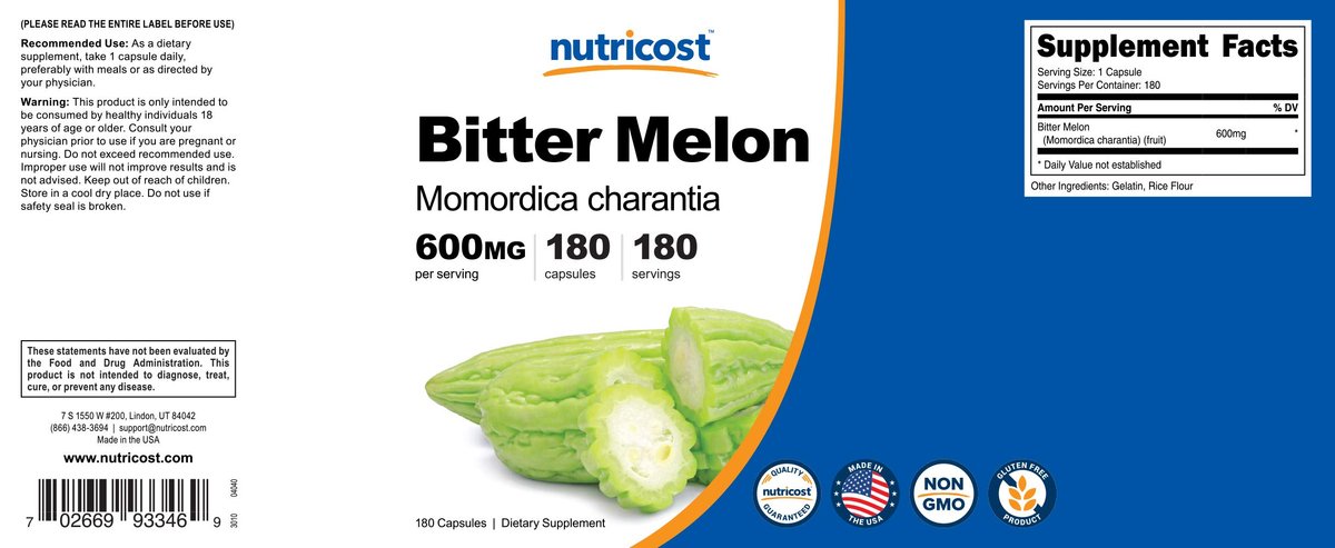 Nutricost Bitter Melon Extract 180 Kapseln – 180 Portionen pro Flasche – Momordica Charantia, vegan, glutenfrei und gentechnikfrei