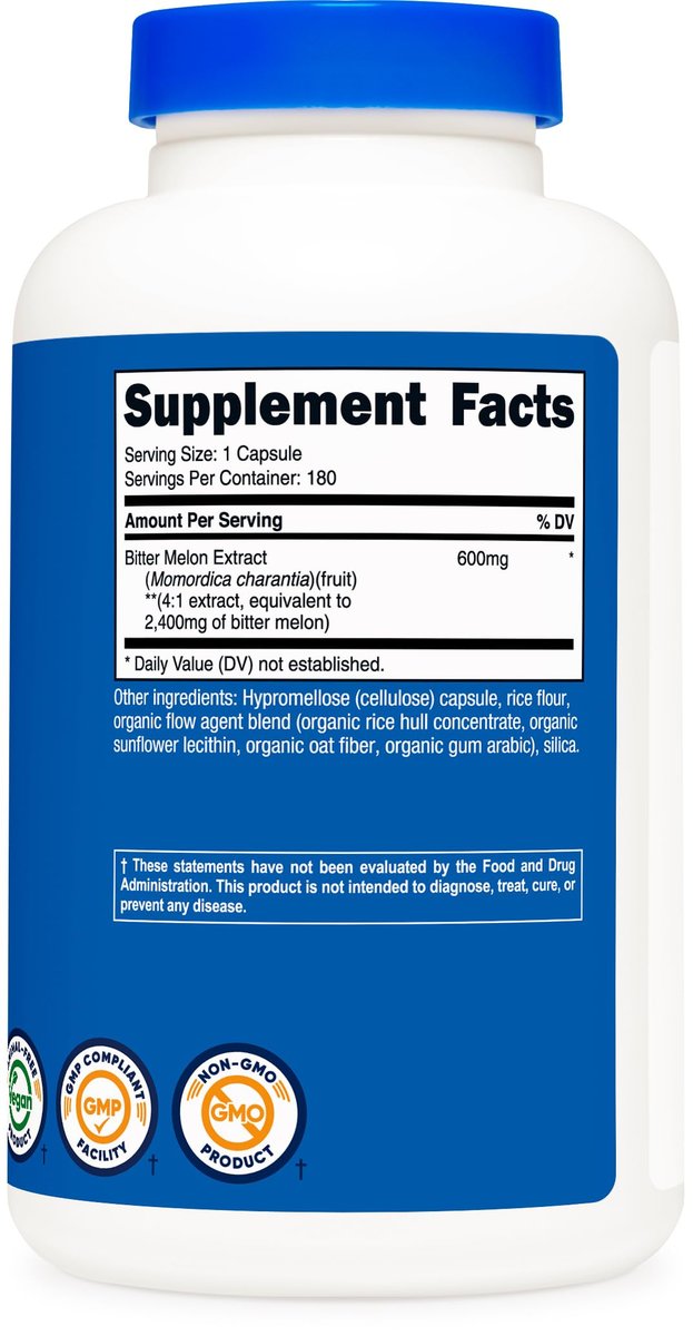 Nutricost Bitter Melon Extract 180 Kapseln – 180 Portionen pro Flasche – Momordica Charantia, vegan, glutenfrei und gentechnikfrei