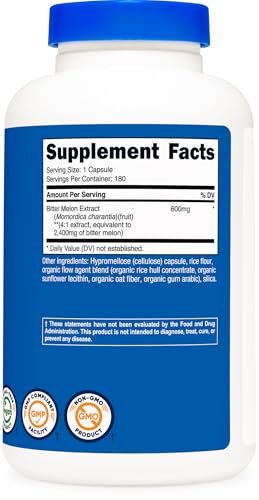 Nutricost Bitter Melon Extract 180 Kapseln – 180 Portionen pro Flasche – Momordica Charantia, vegan, glutenfrei und gentechnikfrei