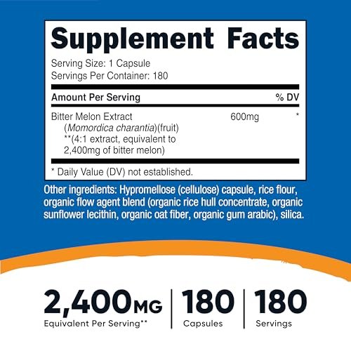 Nutricost Bitter Melon Extract 180 Kapseln – 180 Portionen pro Flasche – Momordica Charantia, vegan, glutenfrei und gentechnikfrei