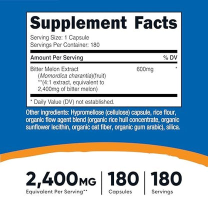 Nutricost Bitter Melon Extract 180 Kapseln – 180 Portionen pro Flasche – Momordica Charantia, vegan, glutenfrei und gentechnikfrei