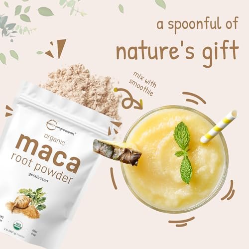 Micro Ingredients Bio Maca-Pulver, 2 Pfund, Gelatinisiert für bessere Aufnahme, Reich an Antioxidantien, Ohne GVO, Vegan und aus Peru