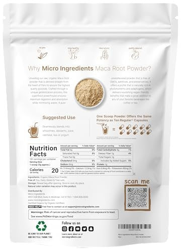 Micro Ingredients Bio Maca-Pulver, 2 Pfund, Gelatinisiert für bessere Aufnahme, Reich an Antioxidantien, Ohne GVO, Vegan und aus Peru