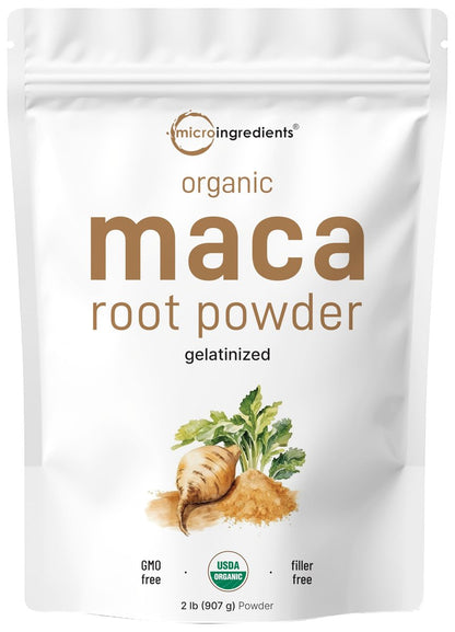 Micro Ingredients Bio Maca-Pulver, 2 Pfund, Gelatinisiert für bessere Aufnahme, Reich an Antioxidantien, Ohne GVO, Vegan und aus Peru