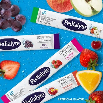 Pedialyte Elektrolyt-Pulver, Hydrationsgetränk für Kinder & Erwachsene, Sortenpaket: Erdbeere, Fruchtpunsch, Traube und Apfel, 24 Pulverbeutel