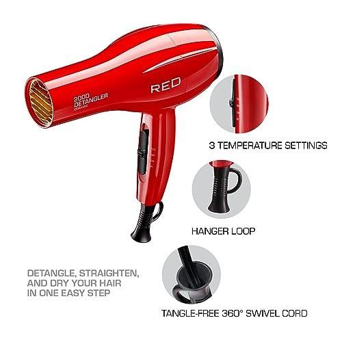 Red by Kiss Detangler Dryer Plus – Professioneller Haartrockner mit 3 Aufsätzen, 1,75 Pfund, Keramik