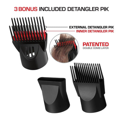 Red by Kiss Detangler Dryer Plus – Professioneller Haartrockner mit 3 Aufsätzen, 1,75 Pfund, Keramik