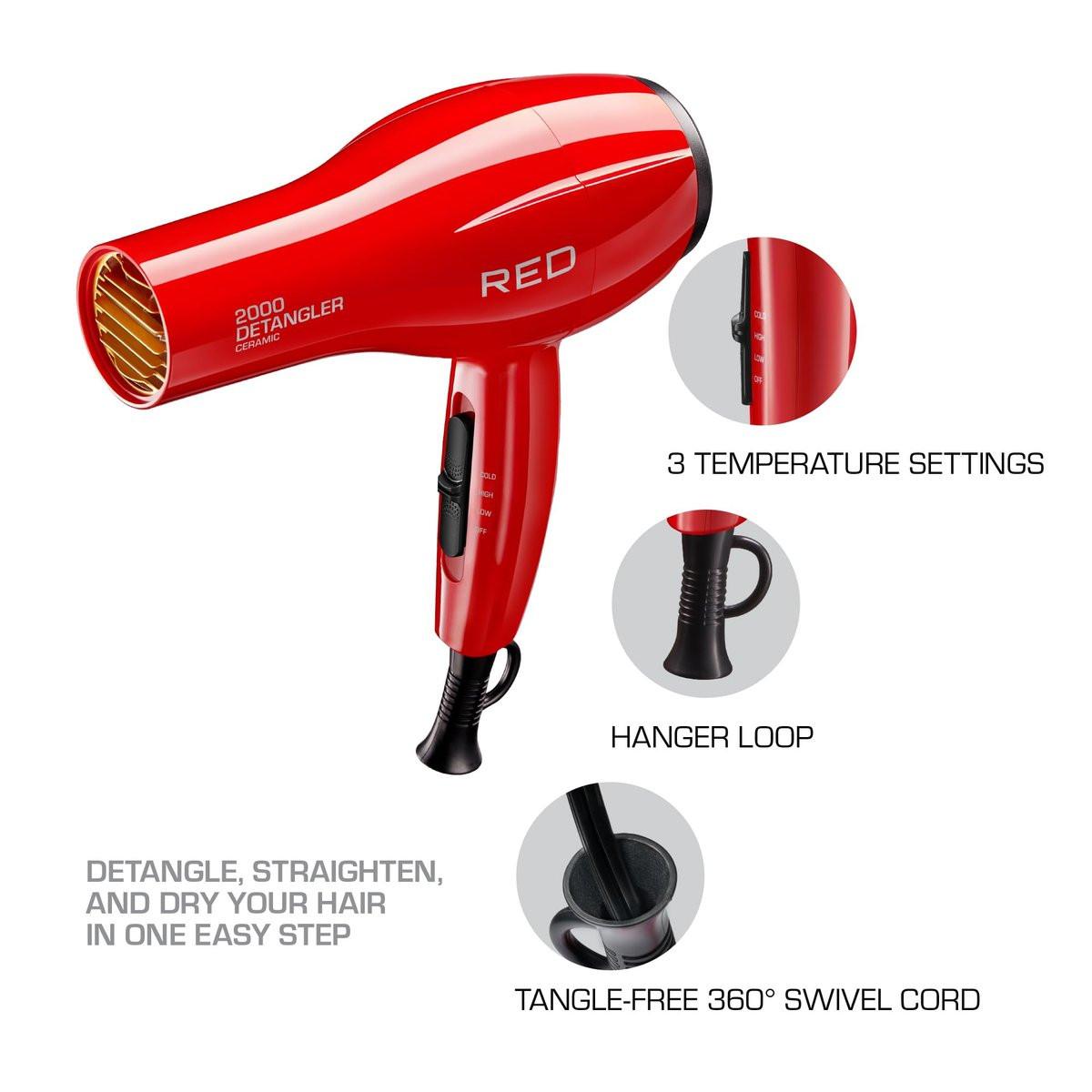 Red by Kiss Detangler Dryer Plus – Professioneller Haartrockner mit 3 Aufsätzen, 1,75 Pfund, Keramik