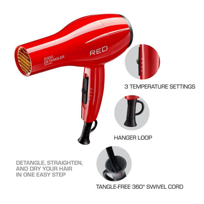Red by Kiss Detangler Dryer Plus – Professioneller Haartrockner mit 3 Aufsätzen, 1,75 Pfund, Keramik