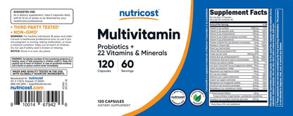 Nutricost Multivitamin mit Probiotika – 120 vegane Kapseln mit Vitaminen & Mineralstoffen