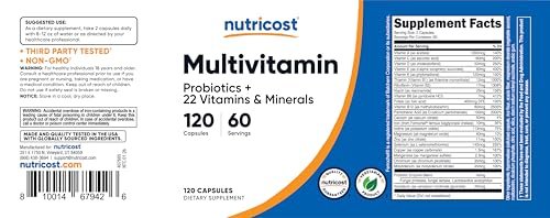 Nutricost Multivitamin mit Probiotika – 120 vegane Kapseln mit Vitaminen & Mineralstoffen