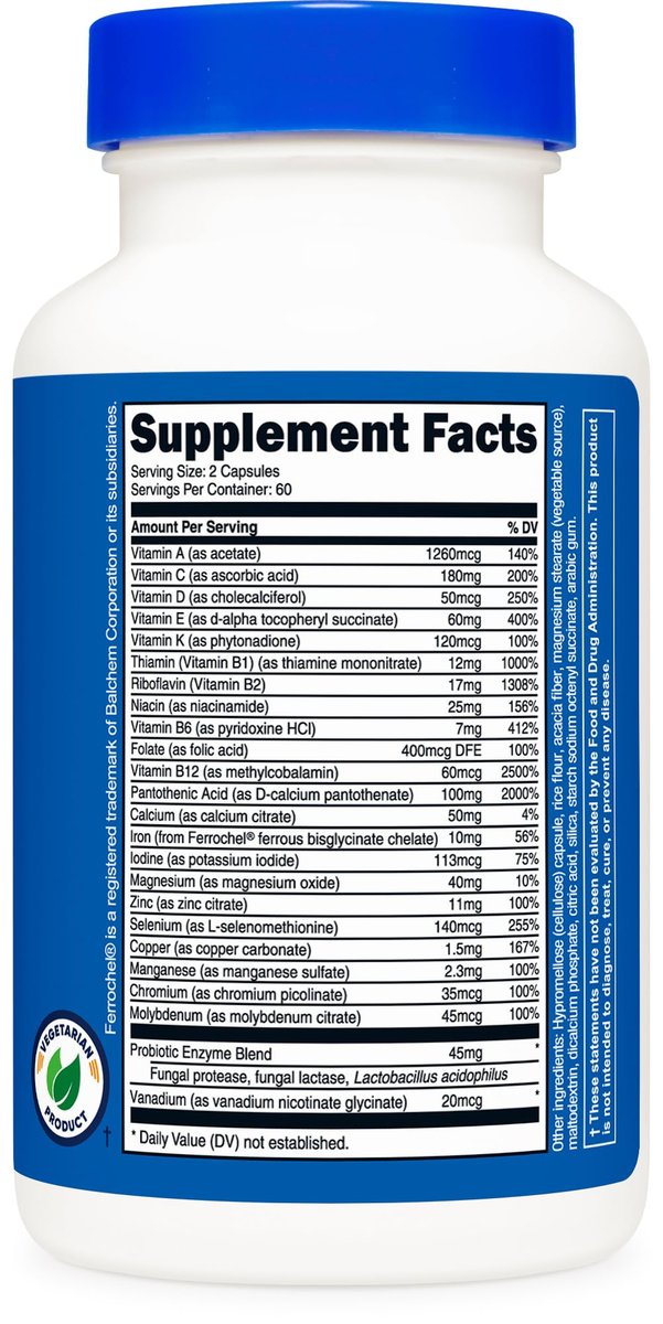 Nutricost Multivitamin mit Probiotika – 120 vegane Kapseln mit Vitaminen & Mineralstoffen