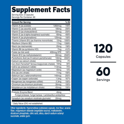 Nutricost Multivitamin mit Probiotika – 120 vegane Kapseln mit Vitaminen & Mineralstoffen